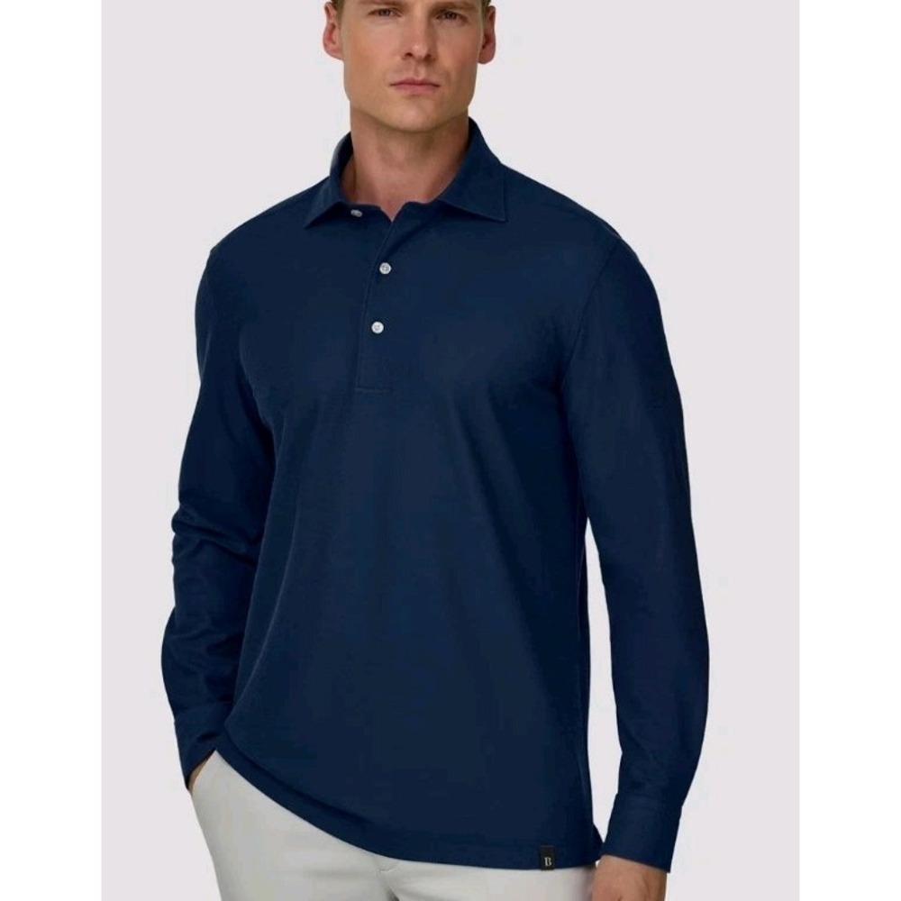 Boggi Milano M Dark Navy High Twisted Jersey Polo Shirt Long Sleeve